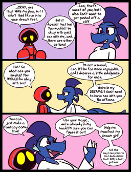 4_fingers anthro black_body blue_body blue_clothing blue_hood blue_robe blue_scales bottomless cape claws clothed clothing cute_fangs dialogue duo fangs female finger_claws fingers hair long_sleeves male motion_lines mouthless no_pupils open_mouth pupils purple_eyes purple_hair purple_pupils red_cape red_clothing red_hood red_robe robe scales shirt smile speech_bubble teeth text topwear white_claws white_clothing white_shirt white_topwear yellow_eyes ultilix european_mythology mythology leo_the_magician ruby_(ultilix) dragon humanoid mythological_creature mythological_scalie scalie shadow_creature western_dragon 2026 comic english_text hi_res