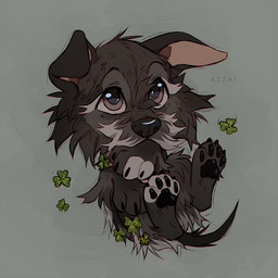 black_body black_claws black_fur black_nose black_pawpads brown_eyes cheek_tuft chibi claws clever facial_tuft feral floppy_ears fur grey_body grey_fur grey_markings looking_up male markings multicolored_body multicolored_fur nude pawpads simple_background solo tail tuft azzai canid canine canis domestic_dog mammal 1:1 2024 colored colored_sketch digital_drawing_(artwork) digital_media_(artwork) shaded sketch