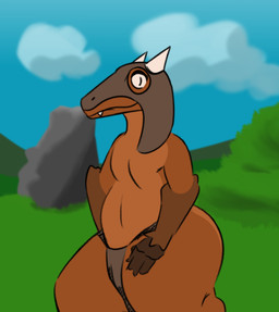 big_butt brown_body butt day grass horn male plant silly_face sky slightly_chubby solo thick_thighs tusks wide_hips alan_possum dungeons_and_dragons hasbro wizards_of_the_coast kobold scalie absurd_res hi_res