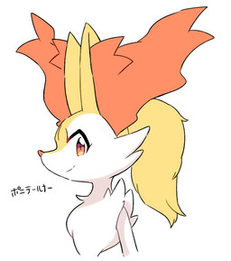 ambiguous_anthro ambiguous_gender anthro arm_tuft blonde_hair chest_tuft closed_smile eyelashes fur hair looking_at_viewer mouth_closed multicolored_body multicolored_fur orange_body orange_eyes orange_fur orange_nose ponytail shoulder_tuft side_view simple_background smile snout solo text tuft white_background white_body white_fur yellow_body yellow_fur yakiniku628 nintendo pokemon braixen canid generation_6_pokemon mammal pokemon_(species) 2022 cel_shading digital_drawing_(artwork) digital_media_(artwork) japanese_text shaded translated