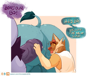 after_anal after_oral after_rimming ambiguous_form anthro balls bodily_fluids body_hair brown_balls brown_body brown_fur butt_hair closed_smile clothed clothing erection fur genitals gloves_(marking) grey_balls group handjob humanoid_genitalia humanoid_penis male male/male male_anthro markings mouth_closed nude overweight overweight_male penile penis pubes purple_penis purple_pubes rear_view saliva saliva_string sex side_view simple_background size_difference slim_anthro slim_male smile speech_bubble tail tail_tuft tan_body tan_fur text tongue tongue_out topwear trio tuft vein veiny_penis white_clothing white_topwear wide_eyed chocolateandmilk ambiguous_species canid canine canis domestic_dog mammal english_text hi_res url
