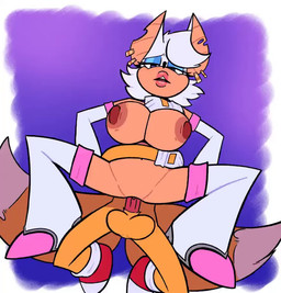 anthro areola armwear balls big_areola big_balls big_breasts big_penis blotchy_areola blue_eyeshadow boots breasts clothing duo ear_piercing ear_ring elbow_gloves eyelashes eyeshadow female footwear fur genitals glistening_eyelids gloves handwear legwear lipstick long_eyelashes makeup male male/female mostly_nude multi_tail nipples on_bottom on_top penetration penile penile_penetration penis penis_in_vagina piercing reverse_cowgirl_position ring_piercing sex shoes tail tan_body thigh_boots thigh_highs vaginal vaginal_penetration vula vulva white_body white_fur yellow_body ghostfox023 sega sonic_the_hedgehog_(series) miles_prower mormoopia_rouge_(bigdad) rouge_the_bat bat canid canine fox mammal 2d_animation animated no_sound short_playtime webm