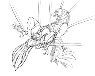 4_toes 5_fingers animal_genitalia anthro arms_tied avian_butt avian_feet bdsm beak biped blocked_egg bodily_fluids body_harness bondage bondage_harness bound cloaca cloaca_ejaculation cloaca_juice cloacal cloacal_fluids_on_cloaca cloacal_fluids_on_egg cloacal_fluids_on_own_cloaca cloacal_orgasm cum cum_on_cloaca cum_on_tail cumshot digitigrade egg egg_from_cloaca egg_play ejaculation feathered_wings feathers feet fingers genital_fluids genitals harness harness_only male male_anthro nude open_mouth orgasm oviposition oviposition_denial restraints rope rope_bondage rope_harness short slightly_chubby slightly_chubby_anthro slightly_chubby_male solo suspension suspension_bondage tail tail_feathers talons three-quarter_view toes tongue wings sephrendemon wren_(kuruk) avian bird black-billed_magpie corvid holarctic_magpie magpie_(corvid) oscine passerine 2025 absurd_res digital_drawing_(artwork) digital_media_(artwork) hi_res monochrome sketch