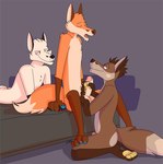 anthro balls bed eyes_closed furniture genitals group handjob humanoid_genitalia humanoid_penis kneeling looking_at_another looking_pleasured male male/male nude penile penis sex sitting tail toony trio delsol bruce_(delsol) henry_(delsol) redd_(delsol) arctic_fox canid canine fox mammal red_fox true_fox 2019