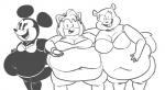 anthro belly big_belly female group navel obese overweight simple_background ultrahand disney nickelodeon sega sonic_the_hedgehog_(series) spongebob_squarepants amy_rose minnie_mouse sandy_cheeks eulipotyphlan hedgehog mammal mouse murid murine rodent sciurid tree_squirrel monochrome