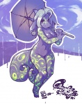 anthro breasts female glowing glowing_markings lips markings melting non-mammal_breasts parasol solo tail kaidzsu mythology tangerine dragon mythological_creature mythological_scalie scalie