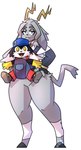 antlers baby_carrier clothed clothing duo female floppy_ears fully_clothed gloves handwear hat headgear headwear horn male pupils simple_background slit_pupils smile smiling_at_viewer standing thick_thighs white_background potoobrigham bandai_namco klonoa_(series) pseudoregalia klonoa sybil_(pseudoregalia) bovid caprine domestic_cat felid feline felis hybrid jackalope lagomorph mammal 2024 absurd_res hi_res watermark