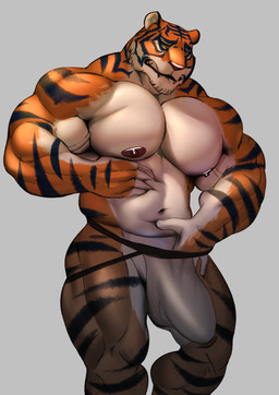anthro barazoku belly_grab biceps big_bulge big_muscles big_pecs bite biting_lip biting_own_lip bulge clothed clothing erection erection_under_clothing fur hand_on_belly huge_pecs jockstrap jockstrap_only male muscular muscular_anthro muscular_male navel nipples nude orange_body pecs self_bite simple_background slightly_chubby solo stripes topless underwear underwear_only white_body white_fur sharf epic_games fortnite oscar_(fortnite) felid mammal pantherine tiger absurd_res digital_media_(artwork) hi_res