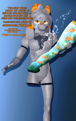 andromorph anthro aquarium_prosthetic body_hair chest_hair crossgender detachable detachable_limbs floppy_ears fur genitals grey_body grey_fur hair horn intersex modular mta_crossgender mti_crossgender nude orange_eyes orange_horn orange_vulva prosthetic prosthetic_leg prosthetic_limb solo text vulva conditional_dnp gusta gusta_(gusta) bovid caprine goat mammal 5:8 english_text hi_res