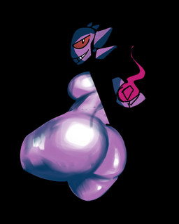 big_breasts big_butt breasts butt curvy_figure female gesture hand_gesture looking_at_viewer looking_back pointing pointing_at_viewer pokemorph purple_body rear_view solo thick_thighs voluptuous wide_hips nanolith nintendo pokemon generation_1_pokemon gengar pokemon_(species) absurd_res hi_res