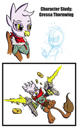 3_toes alternate_universe anthro armor barefoot beak brown_claws brown_tail claws clothing eyebrows feather_hair feathered_wings feathers feet female green_armor gun holding_gun holding_object holding_ranged_weapon holding_weapon kerchief multicolored_eyes neckerchief neckwear pseudo_hair purple_body purple_eyebrows purple_feather_hair purple_feathers ranged_weapon red_clothing red_eyes red_kerchief red_neckerchief shooting solo submachine_gun tail toes two_tone_eyes weapon wings yellow_beak yellow_eyes derpynate fallout fallout_equestria friendship_is_magic hasbro microsoft my_little_pony mythology fan_character gressa_thornwing_(derpynate) avian equid equine gryphon horse mammal mythological_avian mythological_creature pony colored crossover hi_res
