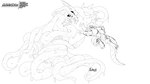 16:9 4_arms agonwolfe alien female fight goopy hi_res humanoid mid_air monochrome monster multi_arm multi_limb muscular symbiote tentacles widescreen