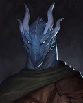 4_horns anthro blue_body horn male multi_horn solo spikes spikes_(anatomy) sima_owl mythology dragon mythological_creature mythological_scalie scalie digital_drawing_(artwork) digital_media_(artwork) headshot_portrait hi_res portrait