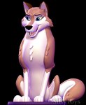 3d_print blue_eyes brown_body female feral lowered_tail open_mouth sitting smile solo white_body sillytoys balto_(series) universal_studios aleu_(balto) canid canine mammal 3d_(artwork) digital_media_(artwork) hi_res