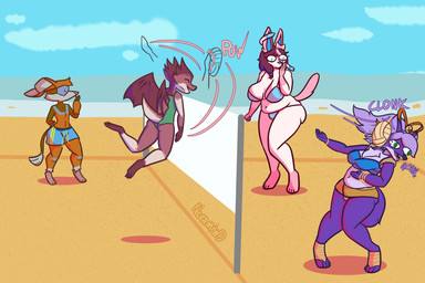 anthro ball beach big_breasts big_butt bikini bottomwear breasts bulge butt clothing female group gynomorph huge_breasts huge_butt intersex male miniskirt net one-piece_swimsuit skirt sport swimming_trunks swimwear thick_thighs two-piece_swimsuit volleyball volleyball_(ball) volleyball_net wounded nokamiwd mythology nintendo pokemon bandicraft_(beastieball) canid canine dragon eeveelution fox generation_6_pokemon mammal mythological_creature mythological_scalie pokemon_(species) scalie sylveon 3:2 hi_res
