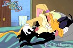 bed bedroom clothing door duo erection eyes_closed female furniture gloves handwear happy looking_pleasured male male/female smile tongue tongue_out white_clothing white_gloves white_handwear bolillo_werito looney_tunes the_looney_tunes_show warner_brothers daffy_duck lola_bunny anatid anseriform avian bird duck lagomorph leporid mammal rabbit absurd_res hi_res