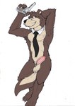 anthro balls biped black_nose brown_body dakimakura erection genitals humanoid_genitalia humanoid_hands humanoid_penis male mature_male mostly_nude necktie necktie_only nipples penis simple_background solo weapon white_background hopelesshighschool password_(visual_novel) benson_(password) mammal mustelid otter 2022 dakimakura_design hi_res