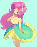2018 accessory alternative_fashion animal_humanoid breasts cleavage clothed clothing colored_nails colorful_theme cyan_background devil_horns_(gesture) dress equestria_girls equid eyebrows eyelashes female floppy_ears fluttershy_(eg) fully_clothed gesture green_nails hair hair_accessory hairclip hand_gesture hasbro hi_res humanoid ikirunosindo j-fashion lolita_(fashion) long_hair looking_at_viewer mammal my_little_pony nails pink_hair portrait pose simple_background smile solo standing teal_eyes three-quarter_portrait