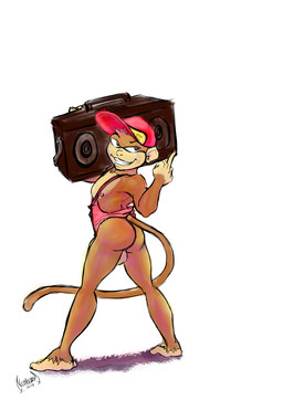balls butt clothing electronics feet genitals gesture grin hand_gesture hat headgear headwear male middle_finger nipples prehensile_feet radio shirt smile solo tank_top toes topwear videgame donkey_kong_(series) nintendo diddy_kong haplorhine mammal monkey primate hi_res