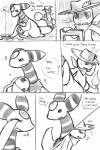 2012 2:3 ampharos anthro bodily_fluids charmander clothed clothing comic crying dialogue digital_drawing_(artwork) digital_media_(artwork) duo ellipsis english_text fire flaming_tail fresnel_(buyobutt) generation_1_pokemon generation_2_pokemon hat haychel headgear headwear hi_res male mike_the_charmander monochrome nintendo pmd-e pokemon pokemon_(species) scarf size_difference tail tears text