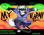 abstract_background accessory action_pose anthro arms_out bent_legs big_breasts black_body black_countershading black_fur blade blue_clothing blue_jacket blue_topwear breasts chakram cleavage clothed clothing countershading female fingerless_gloves fur gloves gloves_(marking) hair hair_accessory hairclip handwear holding_object holding_weapon horn jacket jumping leg_markings lidded_eyes markings motion_lines multicolored_body multicolored_fur multicolored_hair pose smile smiling_at_viewer smirk smirking_at_viewer socks_(marking) solo tail tail_tuft text toeless_legwear toeless_stockings topwear tuft two_tone_body two_tone_fur two_tone_hair weapon white_body white_countershading white_hair zipper pknoel moomew_(moomew) bovid bovine cattle domestic_cat felid feline felis hybrid mammal tuxedo_cat 2025 digital_drawing_(artwork) digital_media_(artwork) english_text hi_res