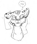 blush disembodied_hand duo fangs female feral fur half-closed_eyes hand_on_face humanoid_hands inner_ear_fluff looking_away markings narrowed_eyes open_mouth solo_focus spots spotted_body spotted_fur teeth text thought_bubble tuft jimfoxx disney the_lion_guard the_lion_king fuli cheetah felid feline mammal 2017 headshot_portrait hi_res monochrome portrait