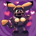 alternate_species anthro areola big_breasts breast_grab breast_play breast_squish breasts cleavage cleavage_overflow clothed clothing disembodied_hand duo fangs female hand_on_breast happy heart_symbol hearts_around_body holding_breast hood_up hoodie humanoidized navel nipples open_mouth open_smile pikachu_onesie short_stack smile solo_focus squish teeth topwear cosmonaut nintendo pokemon generation_2_pokemon humanoid pichu pokemon_(species) hi_res