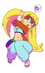 alternative_fashion amekaji blonde_hair clothing ear_piercing ear_ring female ganguro_(fashion) gyaru hair hoop_ear_ring j-fashion looking_at_viewer midriff navel piercing ring_piercing sitting solo speech_bubble streetwear y2k_(fashion) badjustubooze donkey_kong_(series) nintendo tiny_kong ape haplorhine kong mammal primate 2018 5:8 hi_res pictographics