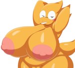 anthro areola big_breasts blush breasts eyewear female genitals glasses hands_behind_back huge_breasts nipples non-mammal_breasts nude overweight overweight_anthro overweight_female pupils pussy thick_thighs white_body wide_hips yellow_body mechspazer undertale_(series) alphys scalie absurd_res hi_res