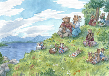 ambiguous_gender anthro biped blue_sky brown_body brown_fur brown_tail clothed clothed_feral clothing cloud day feathers female feral fur grass group male outside plant sitting sky smile tail tree water white_body white_feathers yellow_eyes young young_ambiguous young_anthro bjekkergauken ailu_(bjekkergauken) helbme_(bjekkergauken) herja_(bjekkergauken) hillevi mithra_(bjekkergauken) nanna_(bjekkergauken) shadi_(bjekkergauken) shirin_(bjekkergauken) unni_(bjekkergauken) vide_(bjekkergauken) arctic_fox avian bear bird brown_bear canid canine fox gulonine hare horned_owl lagomorph leporid mammal marten mountain_hare mustelid musteline owl pine_marten snowy_owl suid suine sus_(pig) true_fox true_owl ursine wild_boar 2026 colored hi_res