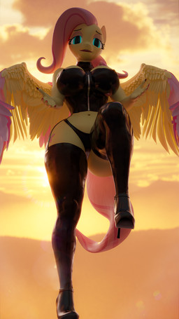 animal_ears anthro barely_visible_genitalia barely_visible_vulva biped black_clothing breasts clothed clothing corset detailed_background eyelashes feathered_wings feathers female genitals hair latex legwear lingerie looking_at_viewer outside panties pink_hair pupils solo thick_thighs thigh_highs topwear underwear vulva wide_hips wings yellow_body vladichslg friendship_is_magic hasbro my_little_pony mythology fluttershy_(mlp) equid equine mammal mythological_creature mythological_equine pegasus 4k 9:16 absurd_res hi_res