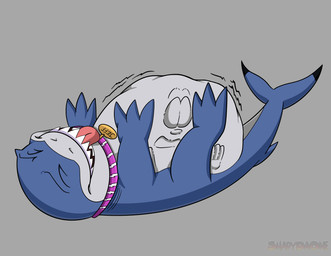 abdominal_bulge anthro duo jonah_the_demon_fennec male male/male organs rumbling_stomach stomach vore vore_bulge shadydaone marvel marvel_rivals jeff_the_land_shark jonah_(bouncykauda) aquatic canid canine fennec_fox fish fox land_shark_(species) mammal shark true_fox absurd_res hi_res