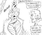 2021 baalbuddy breasts comic duo eldritch_abomination english_text facial_hair female hair hi_res human humor male mammal monochrome multi_eye not_furry open_mouth sideburns tentacle_creature tentacles text wide_eyed wide_hips