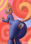 anthro big_butt butt canid canine clothing diane_foxington dreamworks eyewear female fox girok glasses hi_res humanoid looking_back mammal orange_body panties rear_view simple_background solo suit the_bad_guys underwear wardrobe_malfunction