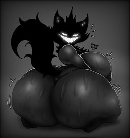 anthro big_breasts big_butt black_body bodily_fluids breasts butt creepy_face creepy_smile female huge_breasts huge_butt smile solo sweat tail crowundeadcat the_backrooms karelia_(ace_rattman) backrooms_creature monster smiler_(the_backrooms) hi_res monochrome