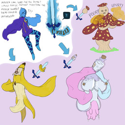 ambiguous_gender banana before_and_after black_text blue_body blue_hair blue_skin bodily_fluids container food fruit fungus fusion hair humanoid_to_inanimate inanimate_transformation lactating magic markings master_sword melee_weapon milk milk_container milk_jug mushroom no_pupils open_mouth plant plant_transformation pollen question_mark solo species_transformation spots spotted_body sword teats text transformation udder_lactation udders weapon cardboardcutoutcbc nintendo the_legend_of_zelda fi_(tloz) elemental_creature elemental_humanoid flora_fauna food_creature fungi_fauna fungi_humanoid humanoid living_banana living_fruit mushroom_humanoid sword_spirit 1:1 2024 clip_studio_paint_(artwork) digital_drawing_(artwork) digital_media_(artwork) english_text hi_res genderfluid_(lore)