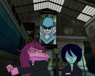 anthro blue_body clock clothed clothing detailed_background female group hair humor inside machine male neo-classical_architecture purple_body purple_hair screencap screencap_background train_station trio twocubez deltarune half-life kris_where_are_we undertale_(series) valve valve_corporation kris_dreemurr queen_(deltarune) susie_(deltarune) darkner dinosaur human mammal prehistoric_species reptile robot scalie 2021 5:4 digital_media_(artwork) meme