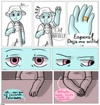 5_fingers biped blue_body clothing dialogue duo fingers hat headgear headwear humanoid_hands overalls pink_eyes shirt text topwear coolest_mads unicorn_wars azulin's_father rafa_(unicorn_wars) bear mammal 2023 absurd_res comic hi_res spanish_text translated