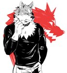 anthro clothed clothing collar fur hair male simple_background solo naikuma brand_new_animal studio_trigger shirou_ogami canid canine canis mammal wolf 2020 digital_media_(artwork) hi_res