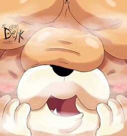 anthro balls balls_on_face big_balls blush close-up duo fangs front_view fur genitals huge_balls humiliation hyper hyper_balls hyper_genitalia looking_at_viewer male male/male open_mouth tan_body tan_fur tea_bagging teeth white_body white_fur ugly-rat15508 dogs_in_space netflix jerry_(dogs_in_space) loaf_(dogs_in_space) bulldog canid canine canis chow_chow domestic_dog mammal mastiff molosser spitz digital_media_(artwork) hi_res