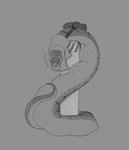 abdominal_bulge backpack eyes_closed eyewear female feral glasses scarf solo vore bastiel reptile scalie snake 2024 absurd_res greyscale hi_res monochrome