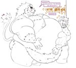 anthro arm_tuft beard belly belly_grab belly_squish big_belly big_moobs big_muscles big_nipples big_pecs blush body_hair breath bulge censored_text chest_tuft dialogue duo exclamation_point eyebrows facial_hair fluffy hair hand_on_belly happy_trail heart_symbol huge_belly long_hair looking_at_another male male/male moobs musclegut muscular muscular_anthro muscular_male nipples obese obese_anthro obese_male overweight overweight_anthro overweight_male pecs pressed_against question_mark red_eyes smothering speech_bubble squish tail tail_motion tailwag teasing text thick_eyebrows tuft wall_press yelling yuck07 final_fantasy final_fantasy_xiv square_enix canid canine canis felid hrothgar mammal wolf absurd_res english_text hi_res