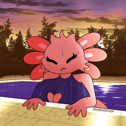 anthro big_breasts bouncing_breasts breasts clothed clothed_anthro clothed_female clothing female female_anthro huge_breasts legwear nipple_outline nipples non-mammal_breasts non-mammal_nipples one-piece_swimsuit solo swimming_pool swimwear thigh_highs torn_clothing wardrobe_malfunction oxyoxyoxyox cherry_(artxol) amphibian aquatic axolotl mole_salamander salamander 1:1 2025 2d_animation animated animated_gif digital_media_(artwork) hi_res short_playtime