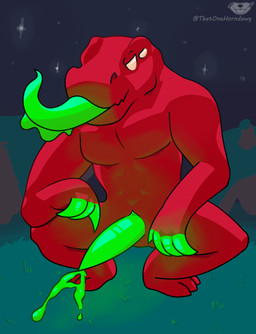 animal_genitalia anthro bodily_fluids crouching cum genital_fluids genital_slit genitals gesture green_penis green_tongue hand_gesture looking_at_viewer male narrowed_eyes penis pointed_tongue pointing pointing_at_self red_body saliva saliva_on_tongue smile smiling_at_viewer solo tapering_penis tongue thatonehorndawg ambient_among_us among_us innersloth risk_of_rain acrid_(risk_of_rain) crewmate_(among_us) alien lizard reptile scalie hi_res story story_in_description