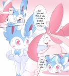 balls blush comic dialogue duo eeveelution english_text eyes_closed fangs feral generation_6_pokemon genitals hi_res imminent_rape imminent_sex km-15 male male/male nintendo open_mouth orientation_play pokemon pokemon_(species) shiny_pokemon simple_background sylveon talking_feral teeth text