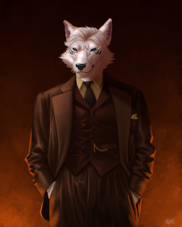 anthro black_body black_fur black_necktie black_nose blue_eyes bottomwear brown_bottomwear brown_clothing brown_pants brown_suit brown_suit_jacket brown_topwear brown_vest clock clothed clothed_male clothing collared_shirt dress_shirt front_view fully_clothed fully_clothed_male fur hand_in_pocket head_tuft inner_ear_fluff looking_at_viewer male male_anthro necktie pants pink_inner_ear pleated_pants pockets pocketwatch red_background shirt simple_background smile solo suit tan_dress_shirt topwear tuft vest watch white_body white_fur white_inner_ear_fluff guyinvintageclothes shi_okami_(character) canid canine canis mammal wolf 2025 hi_res portrait signature three-quarter_portrait