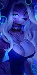 big_breasts blue_body blue_fur breasts choker cleavage clothed clothing dress female fur hair jewelry long_hair looking_at_viewer necklace smile solo narwhal_iv canid mammal absurd_res blue_theme cool_colors hi_res