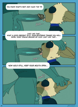 anthro anthro_on_anthro anthro_penetrated anthro_penetrating anthro_penetrating_anthro balls big_penis biped blindfold blush bodily_fluids bulge clothing collar_tag deep_throat dialogue dominant dominant_anthro dominant_male duo erection fellatio genital_fluids genitals glans humanoid_genitalia humanoid_penis internal internal_oral long_penis male male/male male_penetrated male_penetrating male_penetrating_male oral oral_penetration penetration penile penile_penetration penis precum sex shaft_divide simple_background slim_anthro slim_dom slim_male slim_sub small_penis solo_focus submissive submissive_anthro submissive_male text mazmaven canid canine canis domestic_cat felid feline felis mammal wolf absurd_res comic english_text hi_res