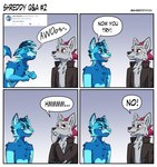 anthro awoo clothed clothing dialogue dialogue_box duo hair humor jacket male open_clothing open_jacket open_topwear speech_bubble standing text topwear user_avatar shreddyfox twitter shreddy_(shreddyfox) canid canine fox mammal 2021 absurd_res comic english_text hi_res