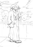 2020 anthro anthrofied asian_clothing bottomwear byondrage cellphone clothing comic east_asian_clothing electronics facial_hair generation_5_pokemon hakama haori hi_res horn japanese_clothing kemono male monochrome mustache nintendo phone phone_call pokemon pokemon_(species) samurott sketch smartphone solo story story_at_source story_in_description